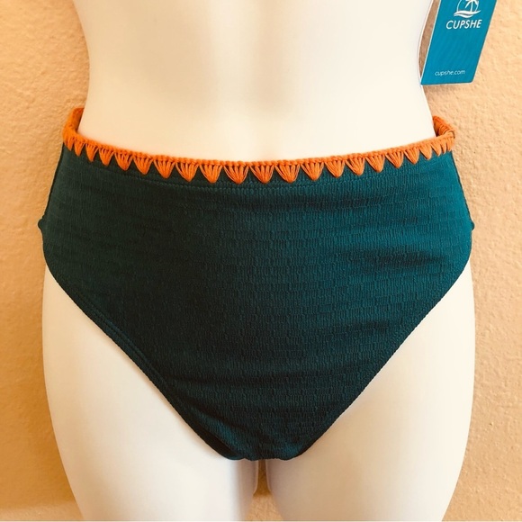 Cupshe Deep Lagoon Stitch Textured Bikini Top & High-Waisted Bottoms Set Size XS - Picture 9 of 13